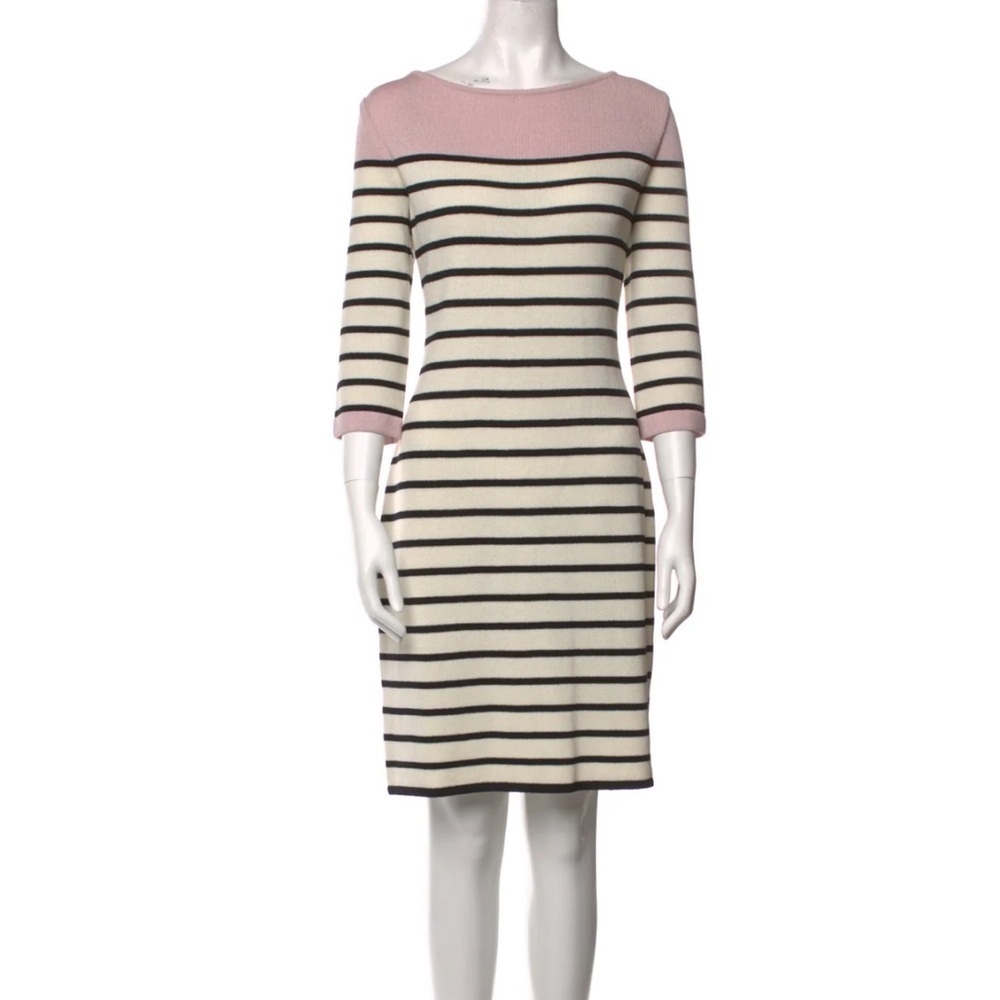 St. John 3/4 Sleeves Striped Pink‎ Wool Knee Length Dress Women’s Sz 6